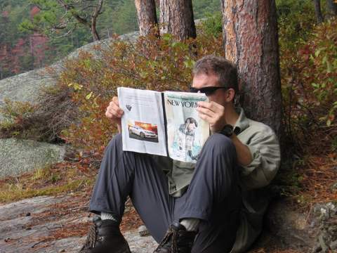 Hiker Reading New Yorker Magazine