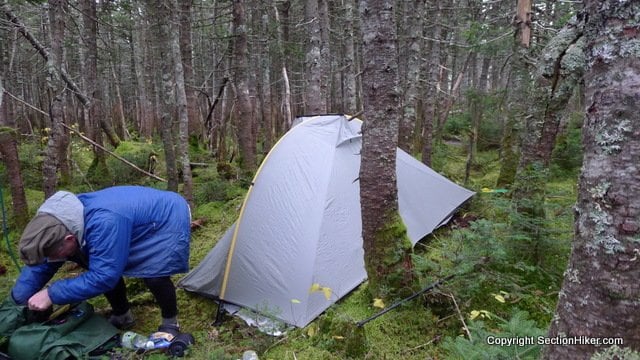 The Tarptent Rainbow is a very comfortable and spacious tent UL tent but it can be difficult to pitch in dense woods.