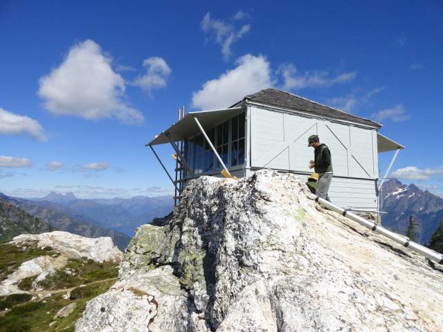 Historic fire lookout having renovations done on it