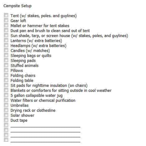 Campsite Setup Checklist -1