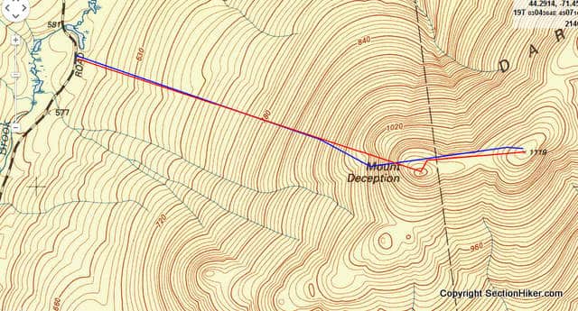 Approximate Route to Mt Deception (red up, blue down)