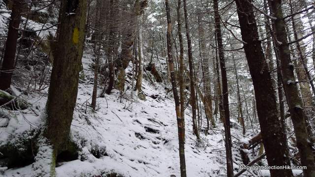 Snow-covered switchbacks on the Mt Tremont Trail