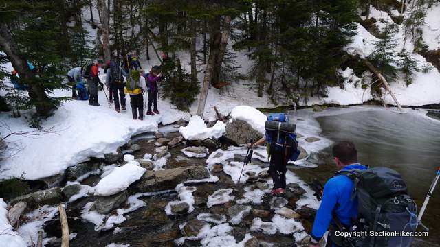 Gem Pool Stream Crossing, where we put on crampons for the steep ascent