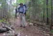Philip Werner backpacking down the Moriah Brook trail in the Wild River Wilderness