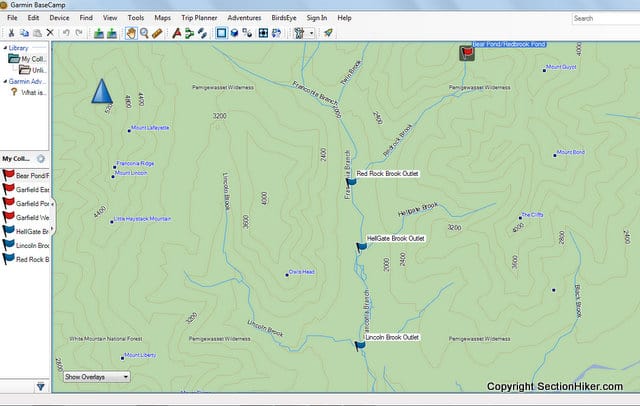 Northeastern United States (part 1 of 3) map loaded into Garmin Basecamp