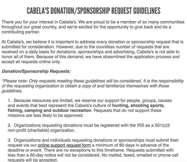 Cabela's Sponsorship Application