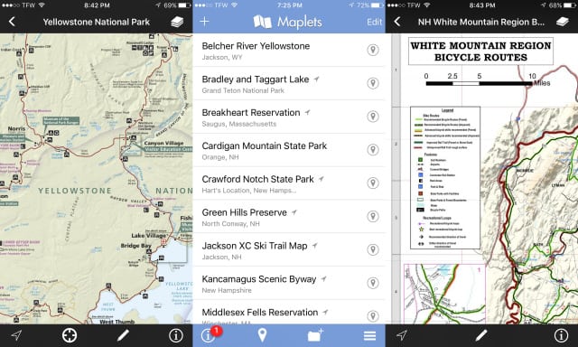 Maplets includes freely downloadable maps from city, state, and national parks, bike trails, hiking trail, mass transit routes, ski resorts, you name it. 