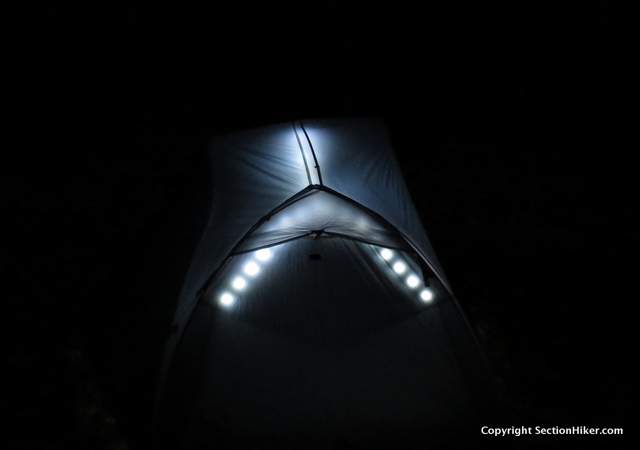 The mtnGLO LED lightning system provides an interior reading light and makes it easy to find your tent at night