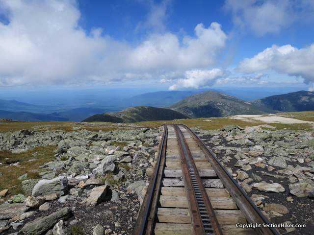Crossing the Cog RR Tracks - a Tourist Train that climbs Mt Washington