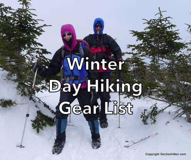 Recommended winter day hiking gear list