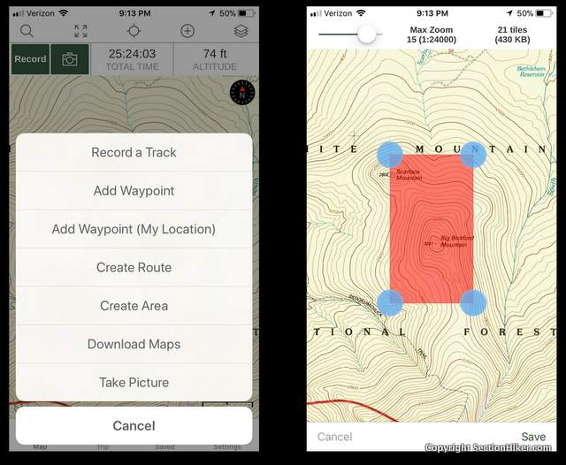 Click on "Download Maps". A resizable box will appear on top of the area you want to hike.