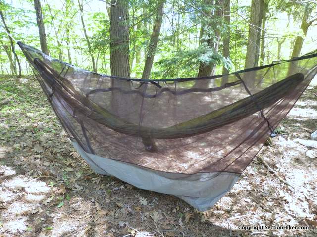 The Thermarest Slacker Hammock Bug Net has a floor so you can store gear and clothing with you during the night.