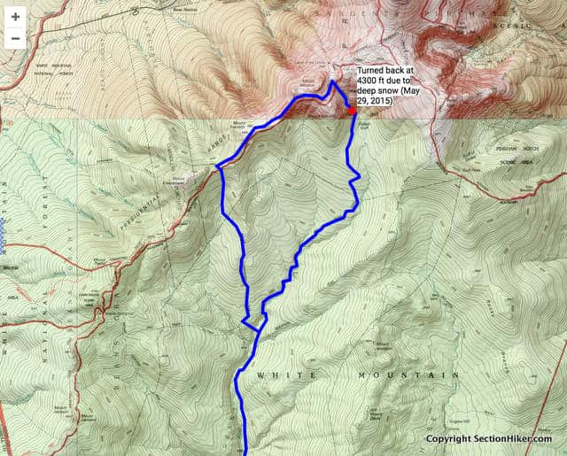 Dry River - Mt Eisenhower Loop Attempted Route (click for interactive map on Caltopo.com)