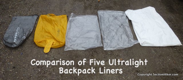 Comparison of five ul backpack liners