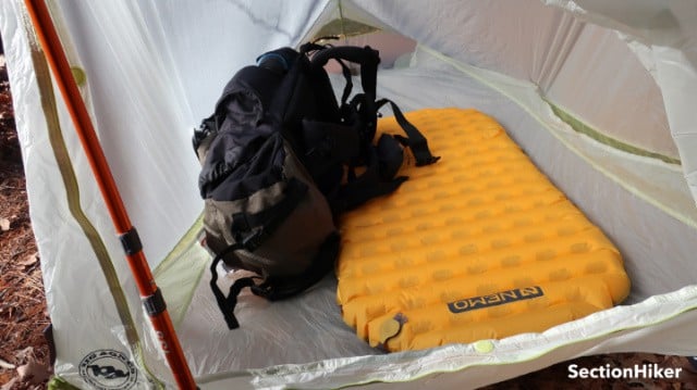 There is very little gear storage space inside the tent unless you like to spoon with your backpack