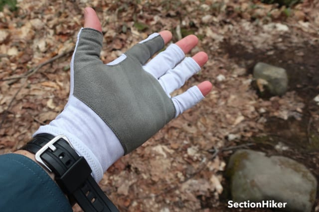 The REI Sun Gloves have an added layer of synthetic suede over the plams which makes them warm to wear.