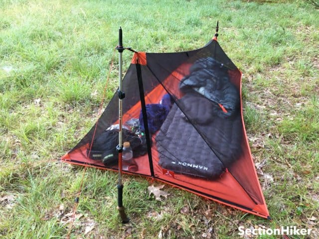 The mesh body can be pitched alone, with trekking poles tip-up, on clear but buggy nights.