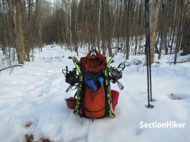 Bulky snowshoe bindings are easily caught on vegetation if pointing outwards.