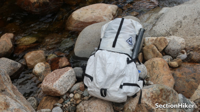 The high-wear portions of the NorthRim are woven dyneema. The rest of the pack is 150D Dyneema/Polyester laminate.