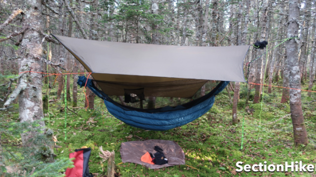 When dry camping with a hammock, you want to plan to camp where the trees are tall enough to pitch and there’s enough space between them to hang a hammock. 