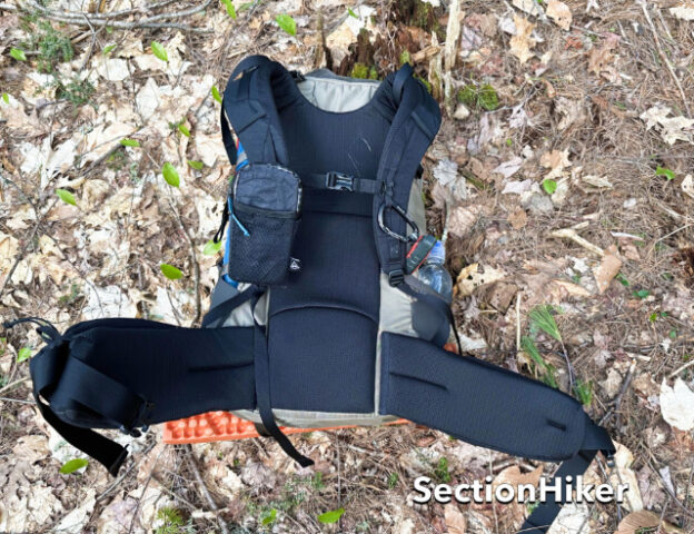 The hip belt wings are moderately padded with spacer mesh and their is a distinct, but unobtrusive lumbar pad.