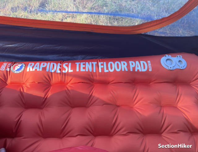 The Rapide SL Tent Floor has flat values with adjustable inflation and rapid deflation.