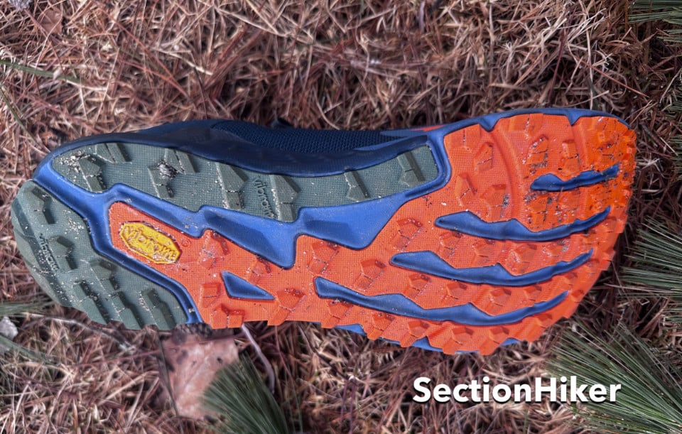 The Timp’s sole has soft and grippy lugs with channels to divert water.
