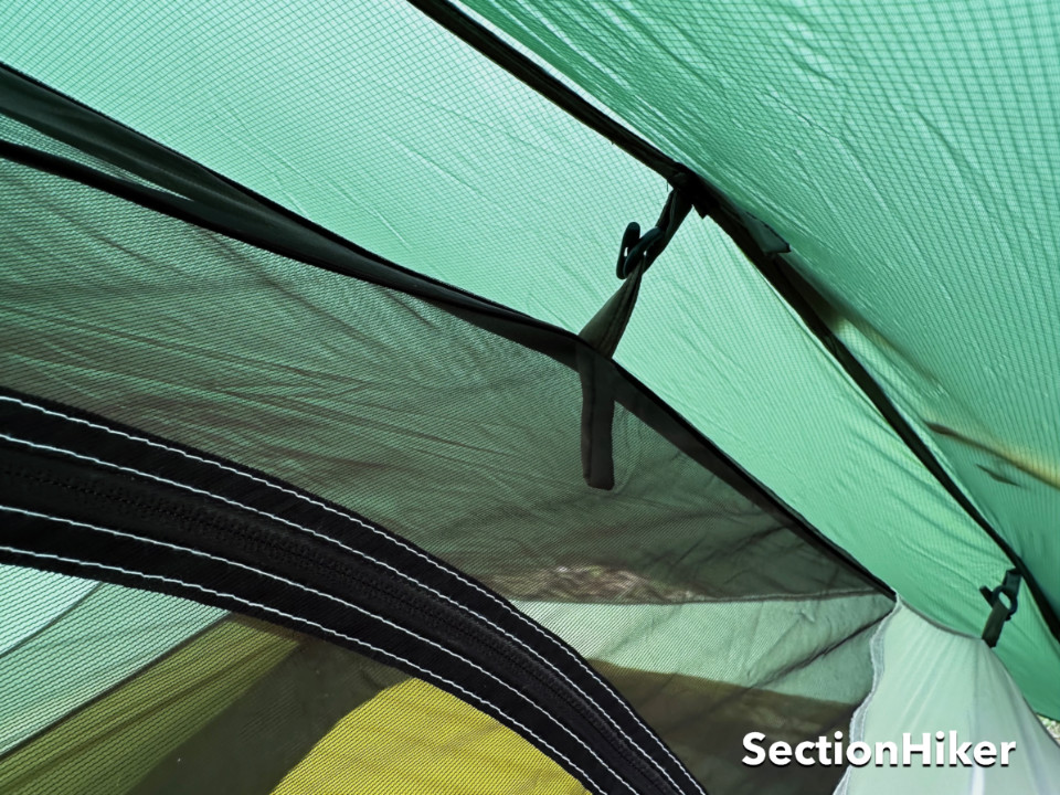 The inner tent is suspended under the rain fly with dowels allowing both to be set up at the same time or separately