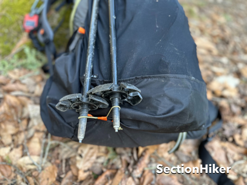 Trekking pole loops at the base of the pack make it easy to carry trekking poles.