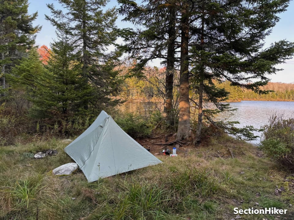 Not the best tent site, but an air mattress goes a long way to making rocky ground more comfortable.