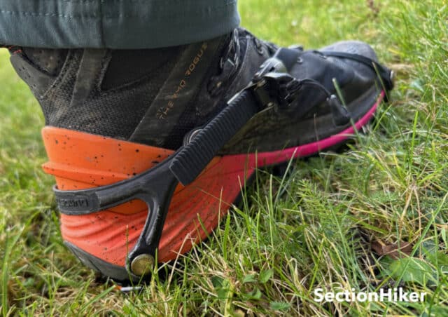 The ratchet style binding of the Hillsound Trail Crampon provides a very solid connection with the Thermo Rogue 4.