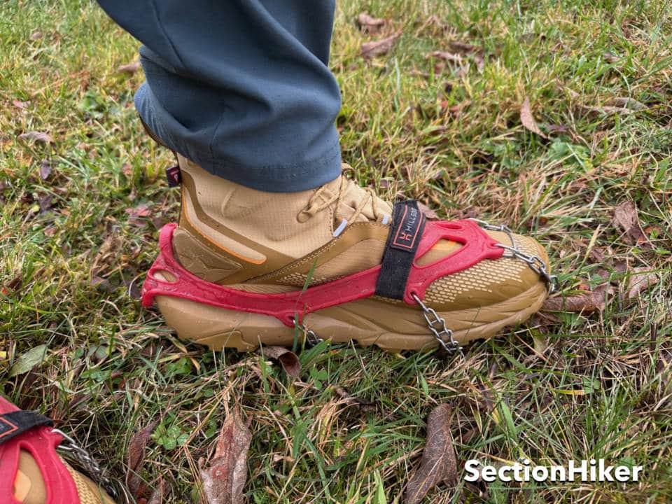 The soft front toebox collpases under the tension of an elastomer harness