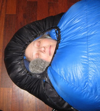 Hood of a Western Mountaineering Puma Ultralight Down Winter Sleeping Bag